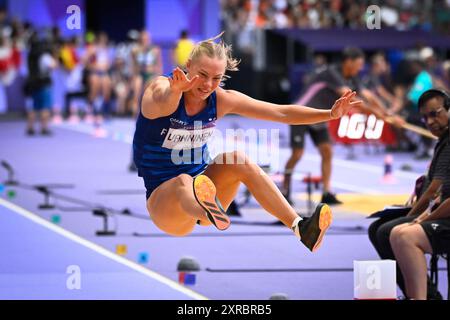 Saint Denis, Frankreich. August 2024. Saga Vanninen ( FIN ), Leichtathletik, Heptathlon-Langsprung der Frauen während der Olympischen Spiele Paris 2024 am 8. August 2024 im Stade de France in Saint-Denis bei Paris, Frankreich - Foto Federico Pestellini/Panorama/DPPI Media Credit: DPPI Media/Alamy Live News Stockfoto