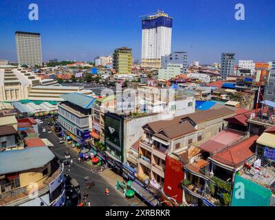 Phnom Penh, Kambodscha - 9. Januar 2020: Stadtansicht auf den Central Market. Stockfoto