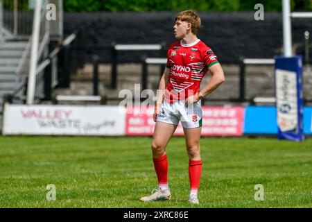 Neath, Wales. 3. August 2024. Samuel Dickenson aus Wales während des U16 Four Nations Rugby League Championship-Spiels zwischen Wales und England Community Lions am 3. August 2024 bei den Lextan Gnoll in Neath, Wales, Großbritannien. Quelle: Duncan Thomas/Majestic Media. Stockfoto