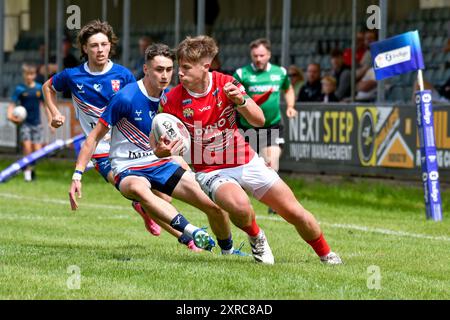 Neath, Wales. 3. August 2024. JAC Jones of Wales im Spiel der U16 Four Nations Rugby League Championship zwischen Wales und England Community Lions am 3. August 2024 bei den Lextan Gnoll in Neath, Wales, Großbritannien. Quelle: Duncan Thomas/Majestic Media. Stockfoto