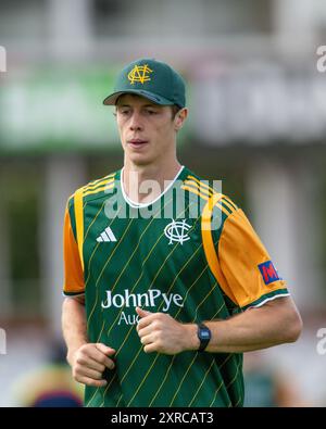 Nottingham, Großbritannien. August 2024. Calvin HARRISON von Nottingham Outlaws während des Royal London One-Day Cup Gruppe B Matches Nottinghamshire gegen Gloucestershire in Trent Bridge, Nottingham, Vereinigtes Königreich, 9. August 2024 (Foto: Mark Dunn/News Images) in Nottingham, Vereinigtes Königreich am 9. August 2024. (Foto: Mark Dunn/News Images/SIPA USA) Credit: SIPA USA/Alamy Live News Stockfoto