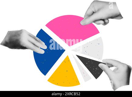 Halbtonzeiger halten Tortendiagramm Teile Collage Vektor Illustration Stock Vektor