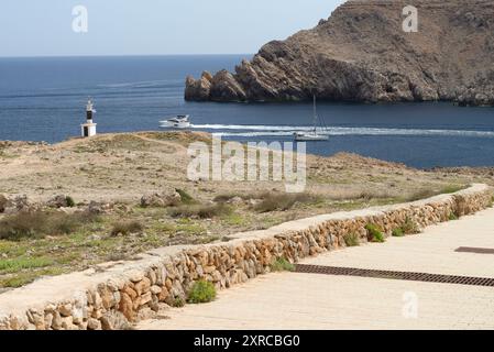 Blick auf Cap Fornells, Fornells, Menorca, Mittelmeer, Balearen, Islas Baleares, Spanien Stockfoto