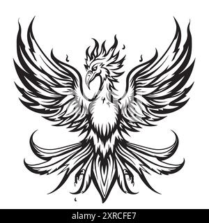 Abstrakte Phoenix-Kontur, Vogelkurve, Porträt. Linienzeichnung Phoenix Fantasy Vogel Sketch Silhouette Logo. Linie gezeichnet editierbar Magic Mascot Bird Portrait i Stock Vektor