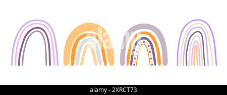Boho Regenbögen setzen abstrakte Formen, einfache handgezeichnete Silhouette Vektor-Illustration in trendigen Pastellfarben, minimalistisches Konzept perfekt für die Herstellung von Karten, Banner, moderne Poster, Textil, papierkunst Stock Vektor