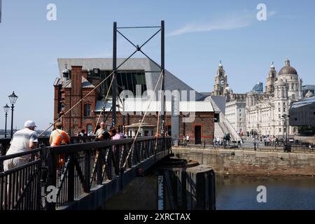 A General View (GV) of Pier Head in Liverpool, Großbritannien. Bild aufgenommen am 1. August 2024. © Belinda Jiao jiao.bilin@gmail.com 07598931257 https://www.be Stockfoto