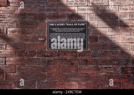 A General View (GV) of the Cavern Wall of Fame im Cavern Pub in der Matthew Street in Liverpool, Großbritannien. Bild aufgenommen am 1. August 2024. © Belinda Jiao j Stockfoto