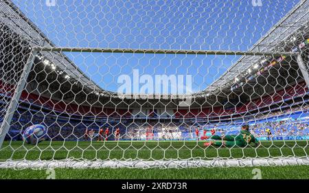 Lyon, Frankreich. August 2024. Giulia Gwinn aus Deutschland schießt und punktet während des Bronzemedaillenspiels der Frauen zwischen Spanien und Deutschland bei den Olympischen Spielen 2024 in Lyon, Frankreich, 9. August 2024. Quelle: Sun Fei/Xinhua/Alamy Live News Stockfoto