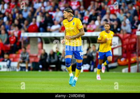 Oakwell Stadium, Barnsley, England - 9. August 2024 Aden Flint (14) von Mansfield Town - während des Spiels Barnsley gegen Mansfield Town, Sky Bet League One, 2024/25, Oakwell Stadium, Barnsley, England - 9. August 2024 Credit: Arthur Haigh/WhiteRosePhotos/Alamy Live News Stockfoto