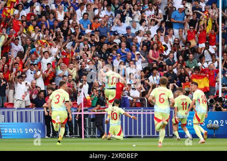 U23U23 Spanien Team Group (ESP), 9. AUGUST 2024, - Fußball/Fußball : das Endspiel der Männer zwischen Frankreich 3-5 Spanien während der Olympischen Spiele 2024 in Paris im Parc des Princes in Paris, Frankreich. Quelle: Naoki Morita/AFLO SPORT/Alamy Live News Stockfoto