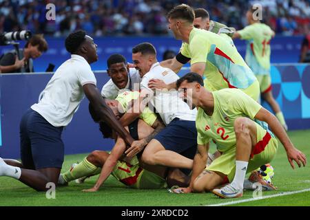 U23U23 Spanien Team Group (ESP), 9. AUGUST 2024, - Fußball/Fußball : das Endspiel der Männer zwischen Frankreich 3-5 Spanien während der Olympischen Spiele 2024 in Paris im Parc des Princes in Paris, Frankreich. Quelle: Naoki Morita/AFLO SPORT/Alamy Live News Stockfoto