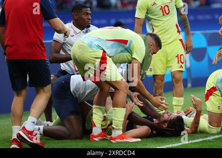 U23U23 Spanien Team Group (ESP), 9. AUGUST 2024, - Fußball/Fußball : das Endspiel der Männer zwischen Frankreich 3-5 Spanien während der Olympischen Spiele 2024 in Paris im Parc des Princes in Paris, Frankreich. Quelle: Naoki Morita/AFLO SPORT/Alamy Live News Stockfoto