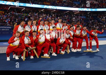 U23U23 Spanien Team Group (ESP), 9. AUGUST 2024, - Fußball/Fußball : Zeremonie der Männermedaille während der Olympischen Spiele 2024 im Parc des Princes in Paris, Frankreich. Quelle: Naoki Morita/AFLO SPORT/Alamy Live News Stockfoto