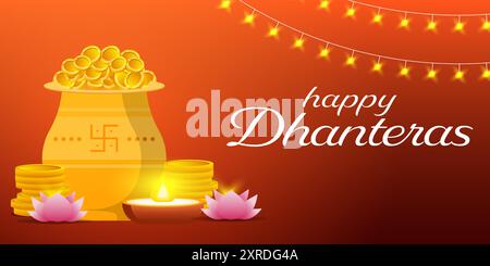 Happy Dhanteras hindu Festival horizontale Banner Illustration Stock Vektor