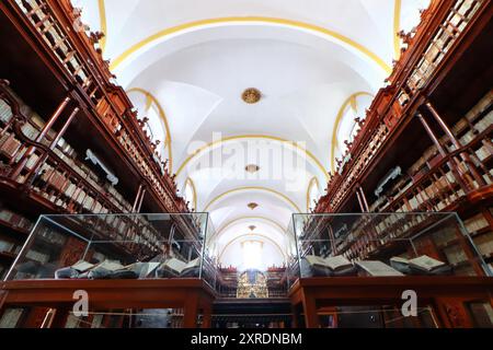 Puebla, Mexiko. August 2024. Ein allgemeiner Blick auf die Palafoxiana-Bibliothek, die sich im Herzen des historischen Zentrums der Stadt Puebla befindet, zeigt ihre Sammlung von etwa 45.000 Büchern, die in Zedernregalen geschützt sind. Die 1646 von Bischof Juan de Palafox y Mendoza gegründete Bibliothek gilt als die erste öffentliche Bibliothek Amerikas, am 9. August 2024 in Puebla, Mexiko. (Foto: Carlos Santiago/Eyepx Group) (Foto: Eyepix/NurPhoto) Credit: NurPhoto SRL/Alamy Live News Stockfoto