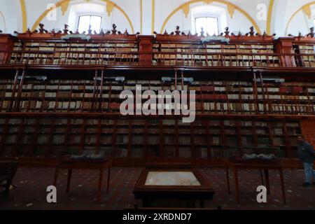 Puebla, Mexiko. August 2024. Ein allgemeiner Blick auf die Palafoxiana-Bibliothek, die sich im Herzen des historischen Zentrums der Stadt Puebla befindet, zeigt ihre Sammlung von etwa 45.000 Büchern, die in Zedernregalen geschützt sind. Die 1646 von Bischof Juan de Palafox y Mendoza gegründete Bibliothek gilt als die erste öffentliche Bibliothek Amerikas, am 9. August 2024 in Puebla, Mexiko. (Foto: Carlos Santiago/Eyepx Group) (Foto: Eyepix/NurPhoto) Credit: NurPhoto SRL/Alamy Live News Stockfoto