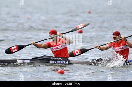 Paris, Frankreich. August 2024. Olympische Spiele 2024 In Paris. Kanu-Sprint. Olympia-Nautikstadion. Paris. Pierre-Luc Poulin (CAN) und Simon McTavish (CAN) im Canoe Sprint-Wettbewerb während der Olympischen Spiele 2024 in Paris im Olympischen Nautikstadion in Frankreich. Quelle: Sport In Pictures/Alamy Live News Stockfoto