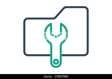 Symbol „Datenverwaltung“. Ordner mit Schraubenschlüssel. Symbol zum Organisieren. Liniensymbolstil. Vektorillustration für Datenanalyselemente Stock Vektor