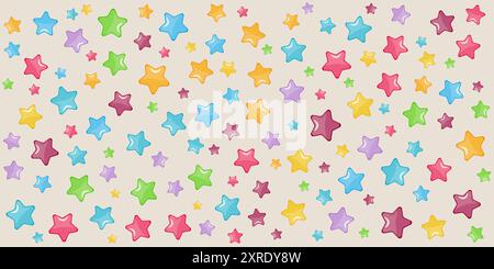 Lebendiges mehrfarbiges Sternmuster auf beigefarbenem Hintergrund. Stock Vektor