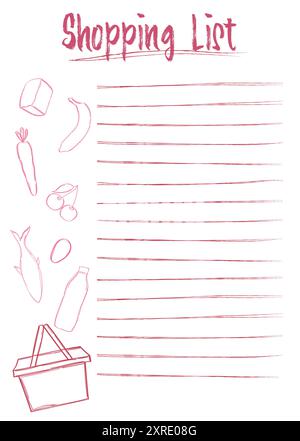 Einkaufsliste. Leeres Einkaufsplanungsformular. Personalisierte Einkaufsliste mit Freihandzeichnung, Vektor Stock Vektor