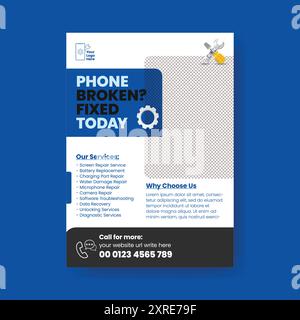 Smartphone-Reparatur und Gadget-Reparatur-Service Druck Flyer oder Poster Vorlage Design Stock Vektor