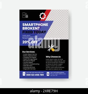 Smartphone-Reparatur und Gadget-Reparatur-Service Druck Flyer oder Poster Vorlage Design Stock Vektor