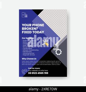 Smartphone-Reparatur und Gadget-Reparatur-Service Druck Flyer oder Poster Vorlage Design Stock Vektor