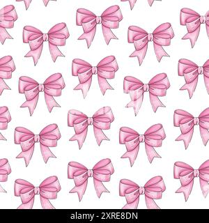 Nahtlose Schleife in Aquarellfarbe in Rosa. Elegantes Vintage-Clipart. Fliegender Traum. Mädchen Puppe Zeichentrickfilm Kunst. Handgezeichnetes Ornament. Für Design, Druck, Textil Stockfoto