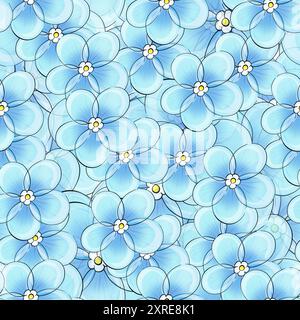 Nahtlose blaue Blumen mit Aquarellmuster. Vergiss-mich-nicht. Im Frühling handgezeichnetes künstlerisches Ornament in romantischer, rustikaler Syle. Für Design und Druck Stockfoto