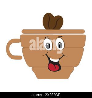 Smiling Coffee Cup Mascot Logo, Ein lustiges Maskottchen-Logo einer Smiling Coffee Tasse mit Dampf, ideal für Cafés und Cafés, die eine freundliche Person suchen Stock Vektor