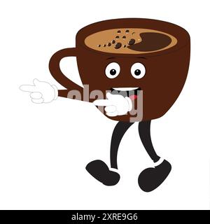 Smiling Coffee Cup Mascot Logo, Ein lustiges Maskottchen-Logo einer Smiling Coffee Tasse mit Dampf, ideal für Cafés und Cafés, die eine freundliche Person suchen Stock Vektor