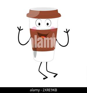 Smiling Coffee Cup Mascot Logo, Ein lustiges Maskottchen-Logo einer Smiling Coffee Tasse mit Dampf, ideal für Cafés und Cafés, die eine freundliche Person suchen Stock Vektor