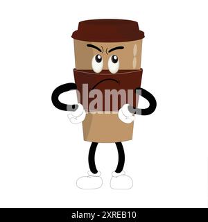 Coffee Cup Mascot Logo, ein lustiges Maskottchen-Logo einer Kaffeetasse, die mit verschiedenen Ausdrücken lächelt, perfekt für Cafés und Cafés, die eine freundliche Person suchen Stock Vektor