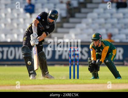 Nottingham, Vereinigtes Königreich 9. August 2024. Nottingham Outlaws / Gloucestershire CCC. Bild: Ben CHARLESWORTH von Gloucestershire CCC Batting während des Royal London One-Day Cup Gruppe B Matches Nottinghamshire gegen Gloucestershire in Trent Bridge, Nottingham, Vereinigtes Königreich, 9. August 2024. Quelle: Mark Dunn/Alamy Live News. Stockfoto