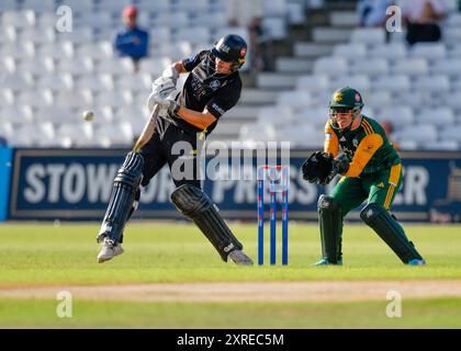 Nottingham, Vereinigtes Königreich 9. August 2024. Nottingham Outlaws / Gloucestershire CCC. Bild: Ben CHARLESWORTH von Gloucestershire CCC Batting während des Royal London One-Day Cup Gruppe B Matches Nottinghamshire gegen Gloucestershire in Trent Bridge, Nottingham, Vereinigtes Königreich, 9. August 2024. Quelle: Mark Dunn/Alamy Live News. Stockfoto