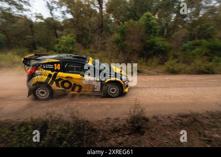 Heyfield, Victoria, Australien. August 2024. DEAN RIDGE & MUIREANN HAYES (14) begeben sich gegen Ende von SS8 am Ende von Samstag bei der Middle of Everywhere Gippsland Rally 2024. (Kreditbild: © James Forrester/ZUMA Press Wire/Alamy Live News) NUR REDAKTIONELLE VERWENDUNG! Nicht für kommerzielle ZWECKE! Stockfoto