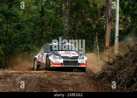 Heyfield, Victoria, Australien. August 2024. SCOTT PEDDER & GLENN MACNEALL (2) geht durch das Wasser in SS3 am Samstag bei der Middle of Everywhere Gippsland Rally 2024. (Kreditbild: © James Forrester/ZUMA Press Wire/Alamy Live News) NUR REDAKTIONELLE VERWENDUNG! Nicht für kommerzielle ZWECKE! Stockfoto