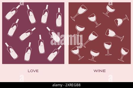Eine dekorative Weinkarte mit Illustrationen von Weinflaschen und Gläsern Stock Vektor