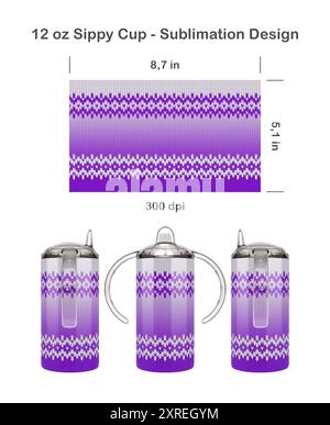 Gestricktes Ombre-Muster. Nahtlose Sublimationsschablone für 12 oz Kids Sippy Cup. Nahtlos von Kante zu Kante. Vollschalen-Verpackung. Stockfoto