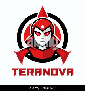 Teranova Bösewicht Mädchen Esport Logo Vorlage, süßer orientalischer Charakter im traditionellen chinesischen roten Kleid Maskottchen Logo Stock Vektor