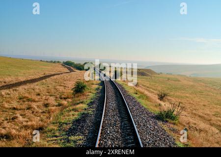 Eisenbahngleise durch die Landschaft Südrumäniens - natürlicher Look Stockfoto