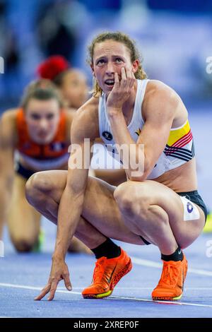 Paris, Frankreich. August 2024. Die belgische Athletin Noor Vidts fotografierte nach dem 800-m-Rennen, dem siebten und letzten Rennen des Damenheptathlons beim Leichtathletikwettbewerb bei den Olympischen Spielen 2024 in Paris, Frankreich, am Freitag, den 09. August 2024. Die Spiele der XXXIII. Olympiade finden vom 26. Juli bis 11. August in Paris statt. Die belgische Delegation zählt 165 Athleten, die in 21 Sportarten antreten. BELGA FOTO JASPER JACOBS Credit: Belga News Agency/Alamy Live News Stockfoto