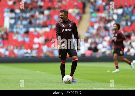 London, Großbritannien. August 2024. London, 10. August 2024: Casemiro von Manchester United während des Fußballspiels der FA Community Shield Final zwischen Manchester City und Manchester United im Wembley Stadium, London. (Pedro Soares/SPP) Credit: SPP Sport Press Photo. /Alamy Live News Stockfoto