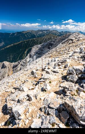 Die Gipfel des Piringebirges vom Vihren in Bulgarien. Stockfoto