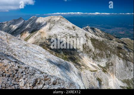 Die Gipfel des Piringebirges vom Vihren in Bulgarien. Stockfoto