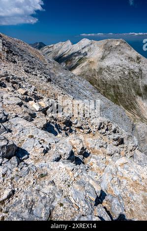 Die Gipfel des Piringebirges vom Vihren in Bulgarien. Stockfoto