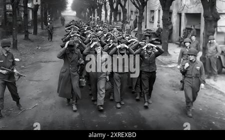 Deutsche Soldaten ergeben sich 1944 in Frankreich der amerikanischen Armee Stockfoto