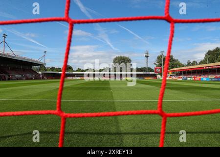 Ein allgemeiner Blick auf das Broadfield Stadium, Heimstadion von Crawley Town vor dem Sky Bet League 1 Spiel Crawley Town gegen Blackpool im Broadfield Stadium, Crawley, Großbritannien, 10. August 2024 (Foto: Gareth Evans/News Images) Stockfoto