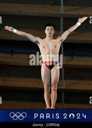 St. Denis. August 2024. Cao Yuan aus China tritt am 10. August 2024 bei den Olympischen Spielen 2024 in Saint-Denis in Frankreich an. Quelle: Zhang Yuwei/Xinhua/Alamy Live News Stockfoto