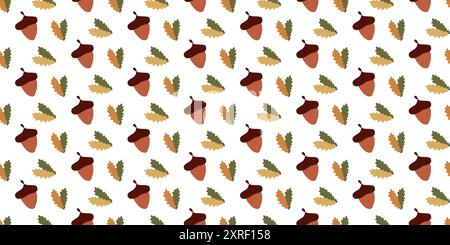 Nahtloses Eichenmuster. Eicheln und Blätter. Vektorhintergrund mit isoliertem Botany-Element auf weiß. Vorlage für Herbstdruck auf Textil, Stoff, Cover, Stock Vektor